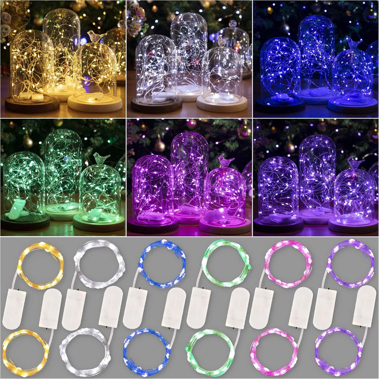 HXWEIYE 12 Pack 7ft 20LED Multicolor Fairy Lights Battery Operated for DIY Wedding Gifts Christmas Party Decor