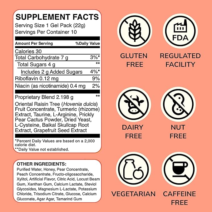DAYGUARD — Doctor-Formulated Jelly to Feel Better After Drinking & Support Your Liver | Pre Alcohol Aid & Pre Drinking Prevention | DHM, L-Cysteine, Turmeric, Korean Pear | Peach Flavor | 22g × 10
