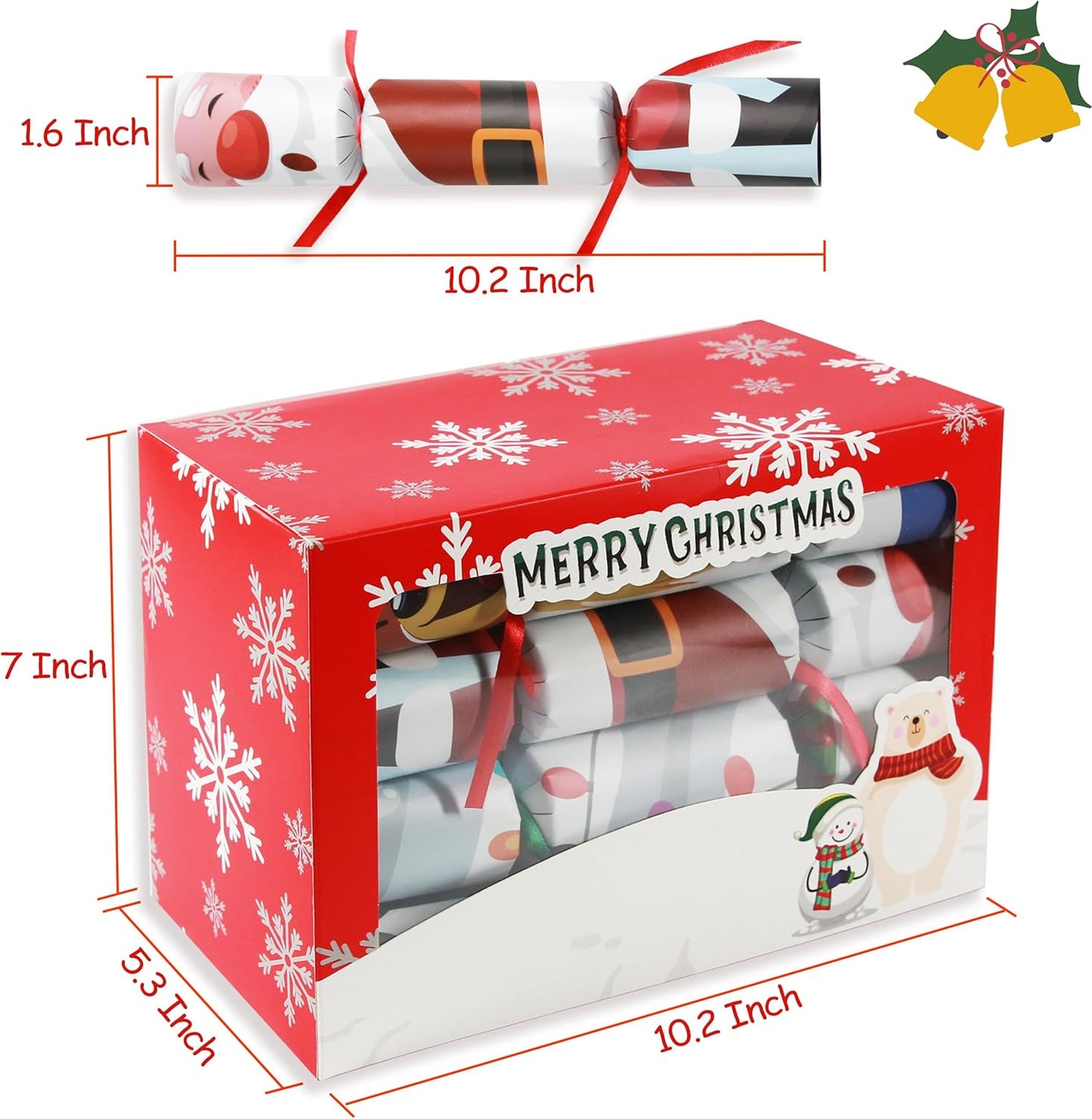 12 Pack Christmas No-snap Party Table Favors, Christmas Themed Holiday Supplies with Party Hat, Joke & Little Gift Inside for Kids Adults Xmas Gift