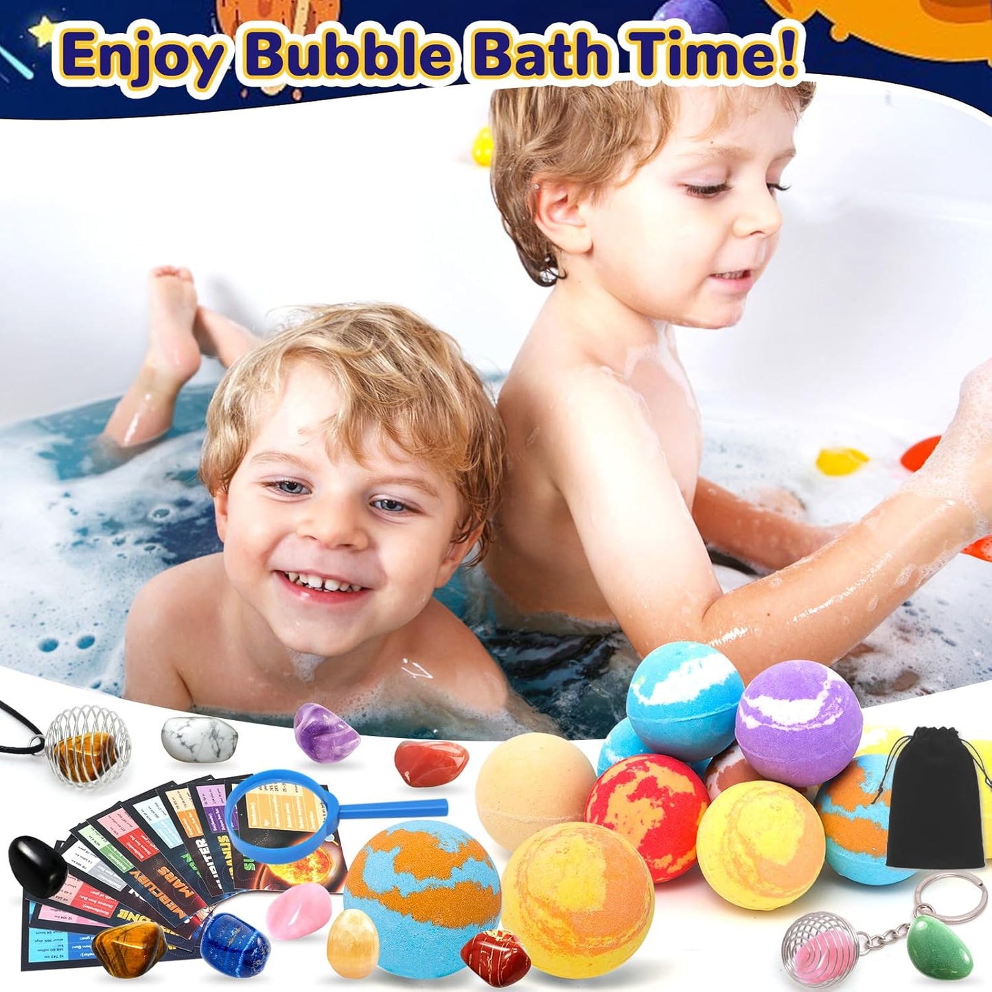 10 Pack Galaxy Bath Bombs for Kids with Surprise Toys Inside Organic Bubble Bath Bombs with Solar System Gemstones Easter Christmas Birthday Gift for Kids Boys Girls