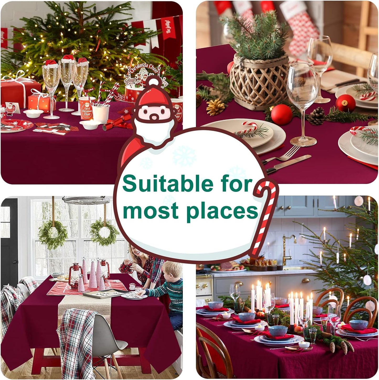 Hiasan Burgundy Tablecloth for Rectangle Tables - Waterproof and Spillproof Washable Fabric Table Cloth for Dining Room Kitchen Party, 60 x 120 Inch