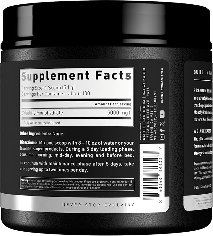 Kaged Creatine Monohydrate Micronized Powder | Unflavored | Muscle Building & Recovery | 5000 mg Per Serving | Vegan, Gluten Free, Easily Digestible | Supplements for Men & Women | 100 Servings