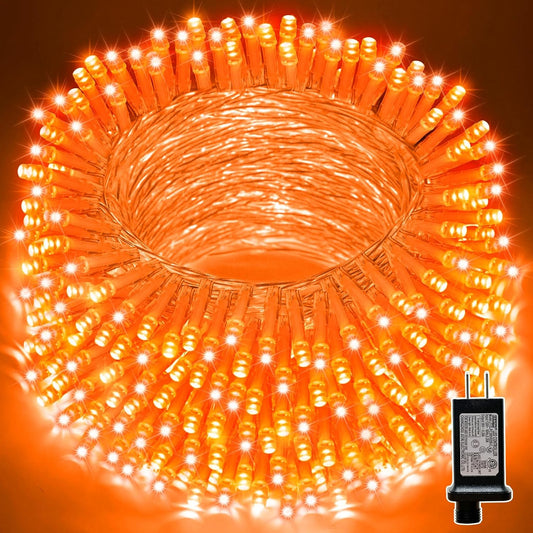 LAMPHOME 33ft Halloween Decorative Mini Lights, 100 LED Transparent Wire Fairy Starry String Lights Plug in, 11Lighting Modes, for Halloween Decoration Outdoor Xmas Tree Party Decoration (Orange)