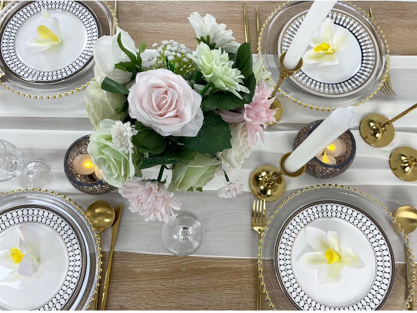 EHLDekol 13ft Ivory Chiffon Table Runner, 29x156 Inches Romantic and Rustic Boho Wedding Runner, Sheer Bridal Party Decorations