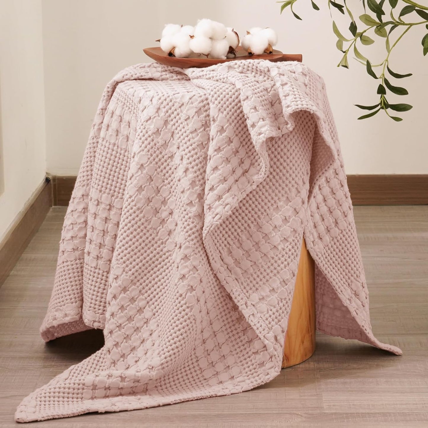 PHF 100% Cotton Waffle Weave Throw Blanket, Soft Lightweight Breathable Cozy Throws for Couch Bed Sofa, Luxury Aesthetic Woven Blanket for Home Decor & Office, 50"x60", Pink/Mauve