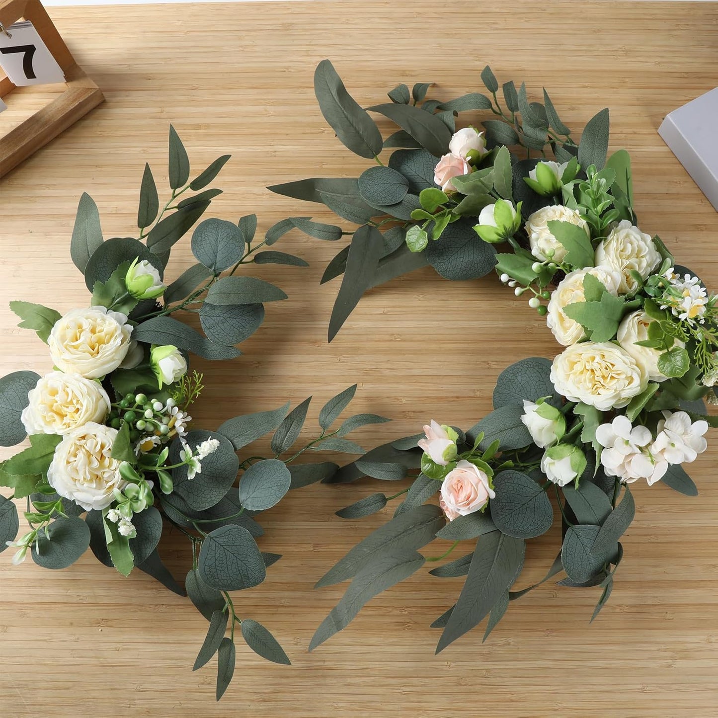 H&W 2pcs Artificial Wedding Arch Flowers for Wedding Sign, Floral Swag Dusty Decor for Reception Ceremony Backdrop Sweetheart Table (Champagne Colored Peony)