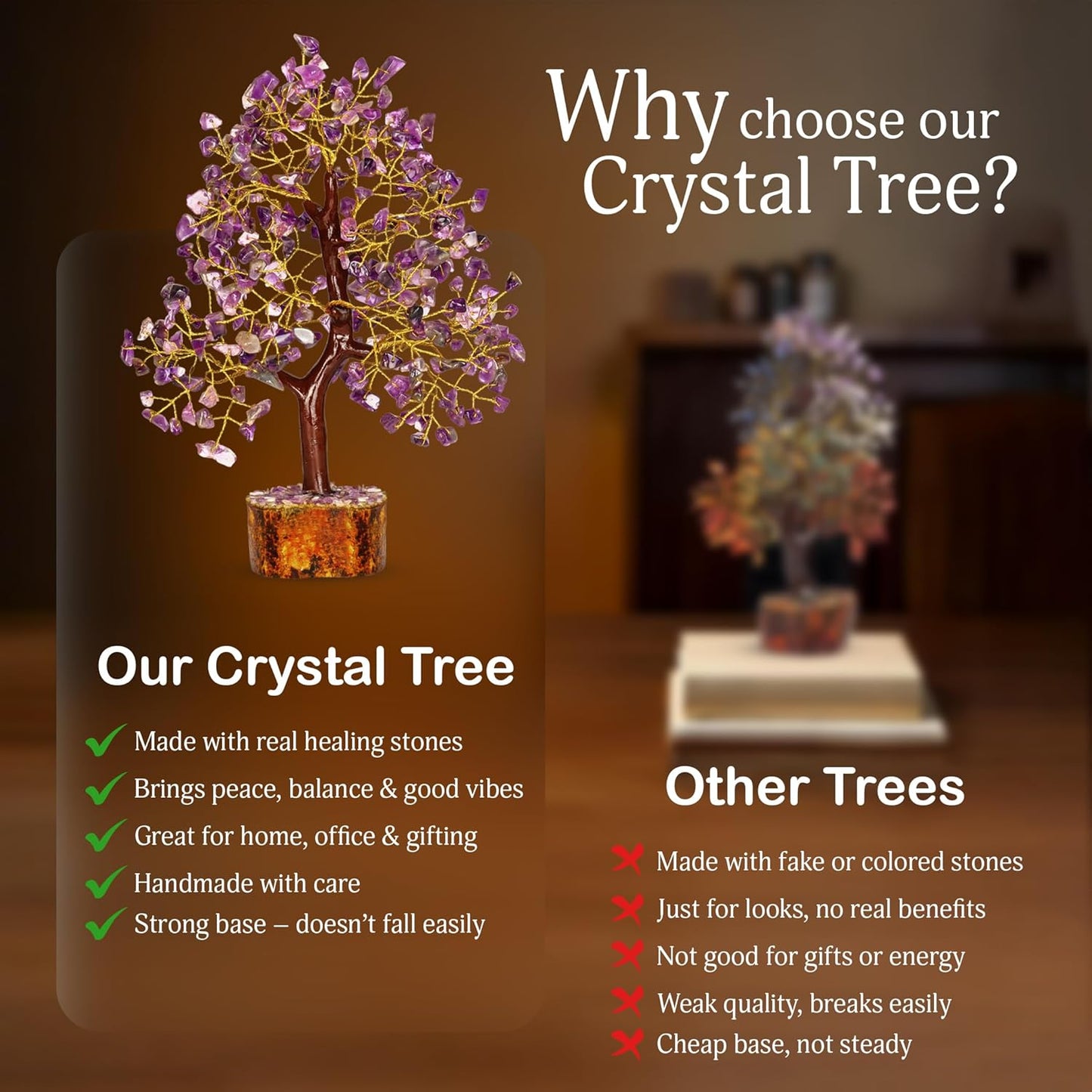 Amethyst Crystal Tree - Bonsai Trees, Balancing Tree, Crystal Gifts for Women, Crystal Tree for Positive Energy, Crytals and Gemstones, Good Luck Home Decor Tree of Life Seven Chakra Healing Stones