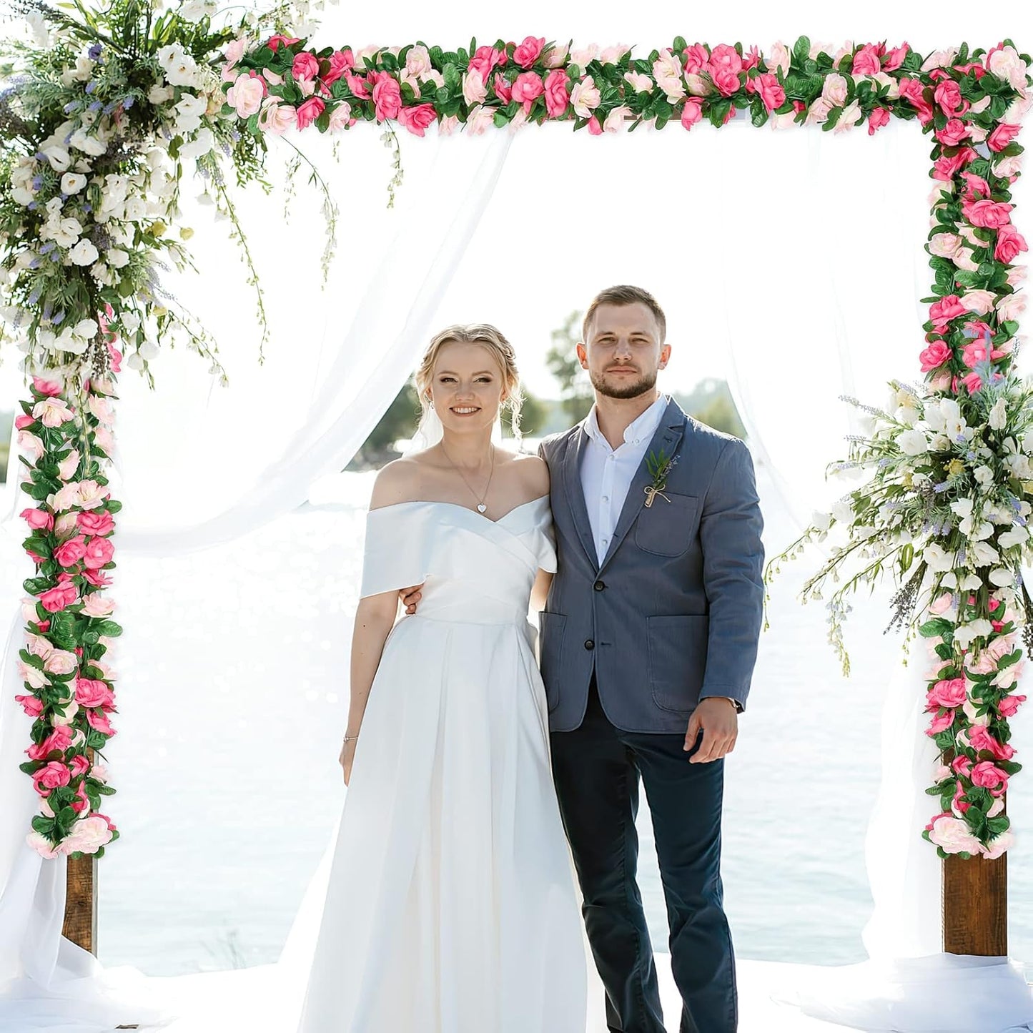 KHOYIME 9 Pack 72 FT Artificial Flower Garland, Fake Pink Roses Vines Silk Flowers Faux Plastic Outdoor Hanging Floral Ivy Garland Decorations for Wedding Arch Bedroom Home Wall Backdrop Room Decor