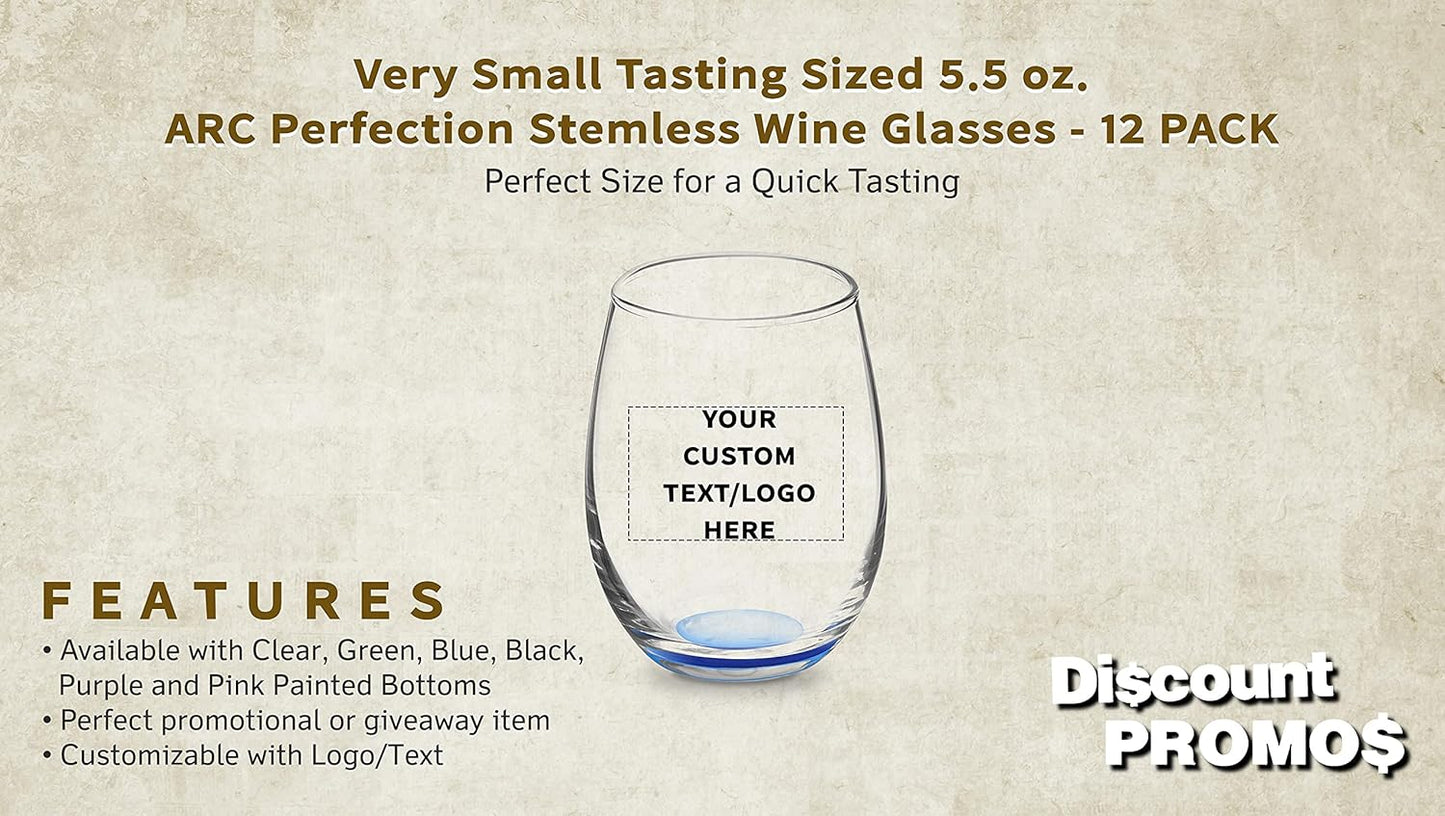 Custom Stemless Wine Glasses by ARC 5.5 oz. Set of 12, Personalized Bulk Pack - Perfect for Hotel, Bar, Restaurant or Lounge - Blue