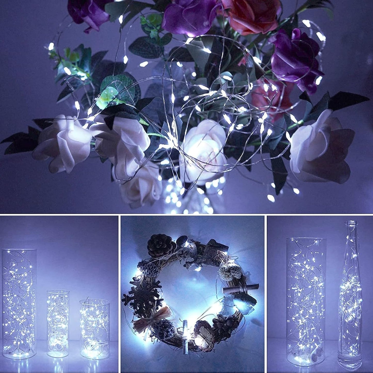 24 Pack LED Fairy Lights Battery Operated 7Ft 20Led Mini String Lights Waterproof Christmas Lights for Mason Jars Bedroom DIY Party Wedding Christmas Decor White