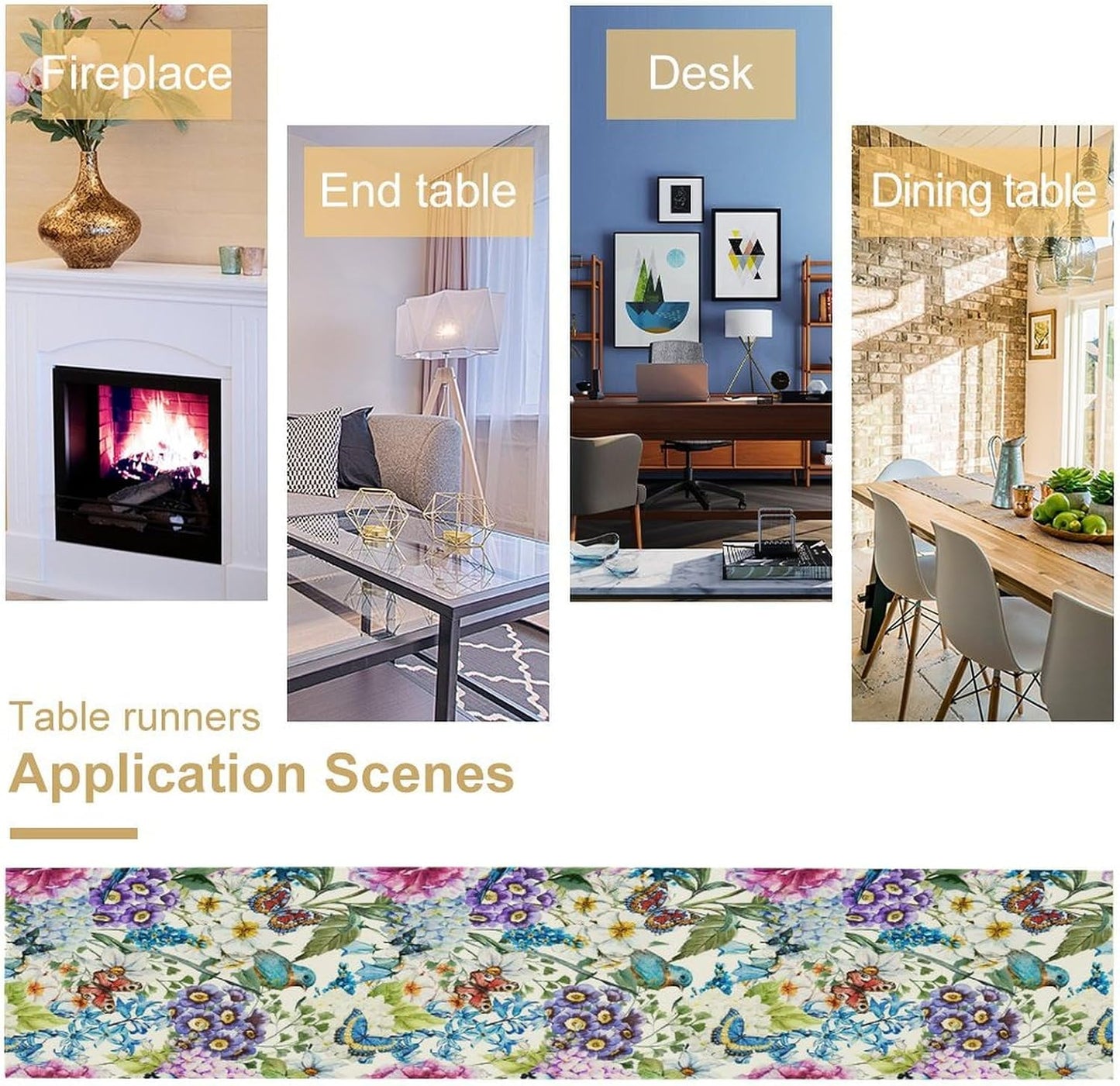 Brown Bird Floral Table Runner Spring Flower Kitchen Table Decoration Suitable for Family Dinner Decoration 13x120 Inch