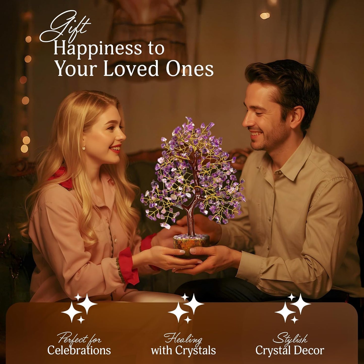 Amethyst Crystal Tree - Bonsai Trees, Balancing Tree, Crystal Gifts for Women, Crystal Tree for Positive Energy, Crytals and Gemstones, Good Luck Home Decor Tree of Life Seven Chakra Healing Stones