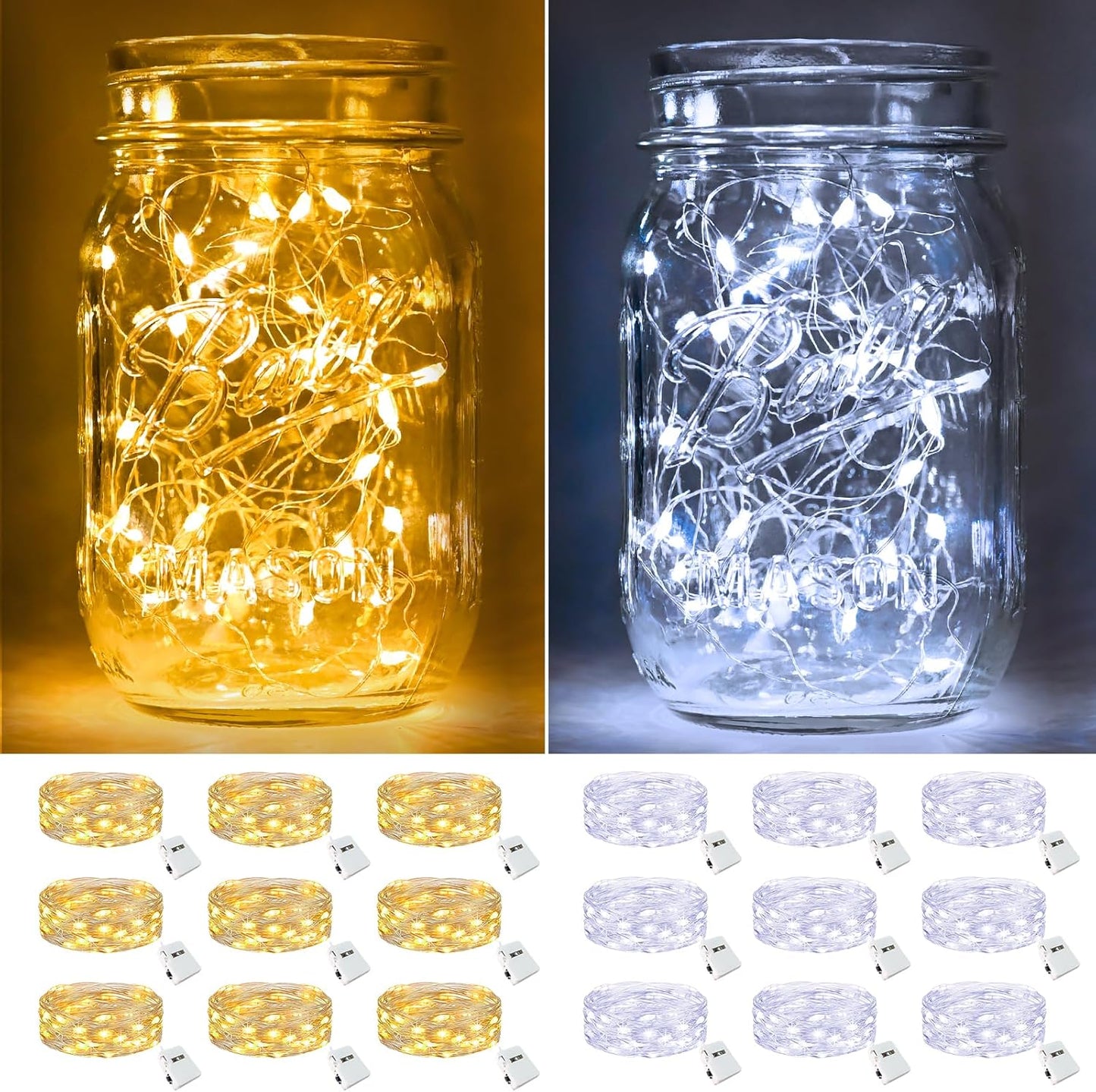 btfarm 18 Pack Fairy Lights Battery Operated [3 Modes], 7ft 20 Led Twinkle Lights String Lights Waterproof Bulk Small Mini Silver Wire for Christmas Mason Jars Wedding Table Centerpiece