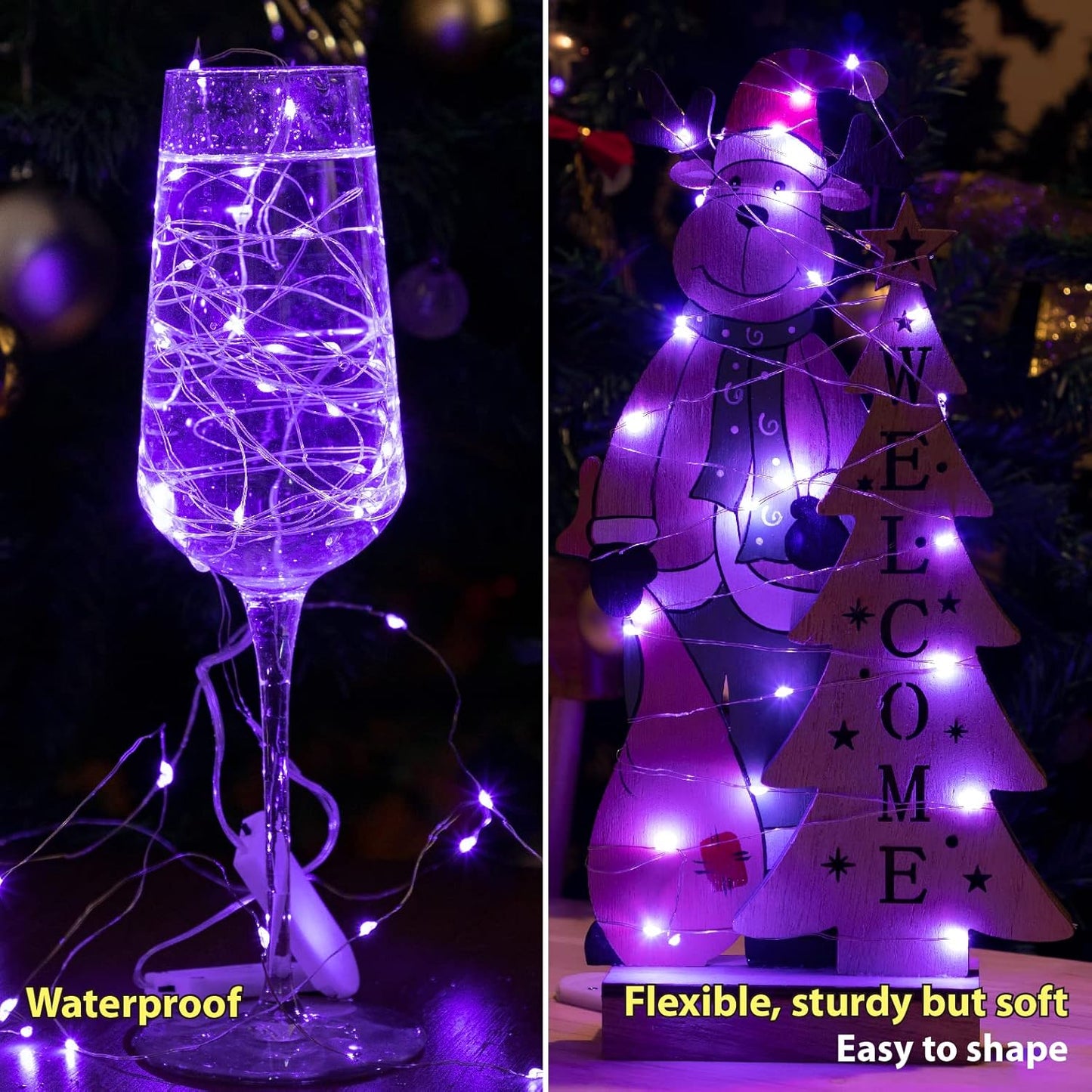 HXWEIYE 12 Pack LED Fairy Lights Battery Operated, 7ft 20LED Purple Mini String Mason Jar Lights, Waterproof Firefly Starry for Indoor Outdoor Halloween Thanksgiving