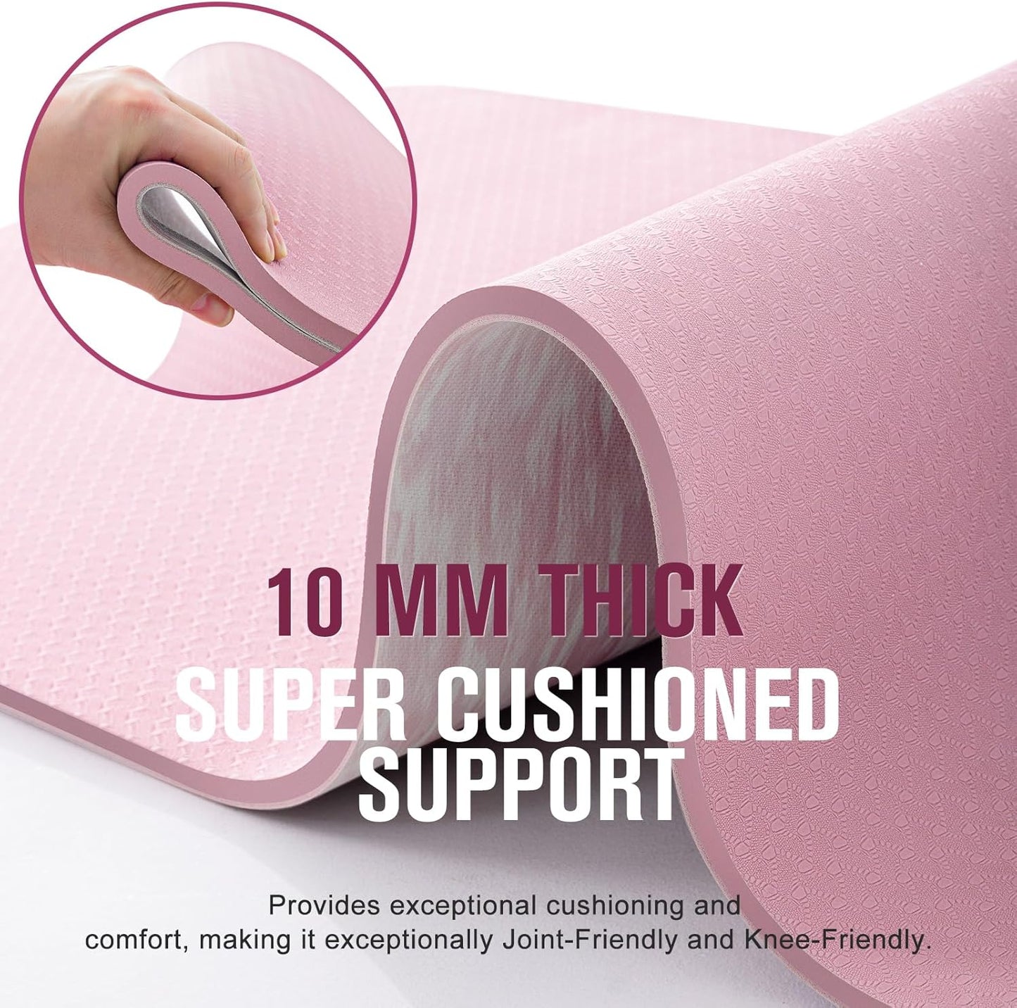 UMINEUX Extra Thick Yoga Mat, 2/5 Inch (10MM), Natural Rubber and TPE Non Slip Yoga Mats with Strap for Women Men, Eco Friendly Exercise Mat for Yoga, Pilates and Home Workout