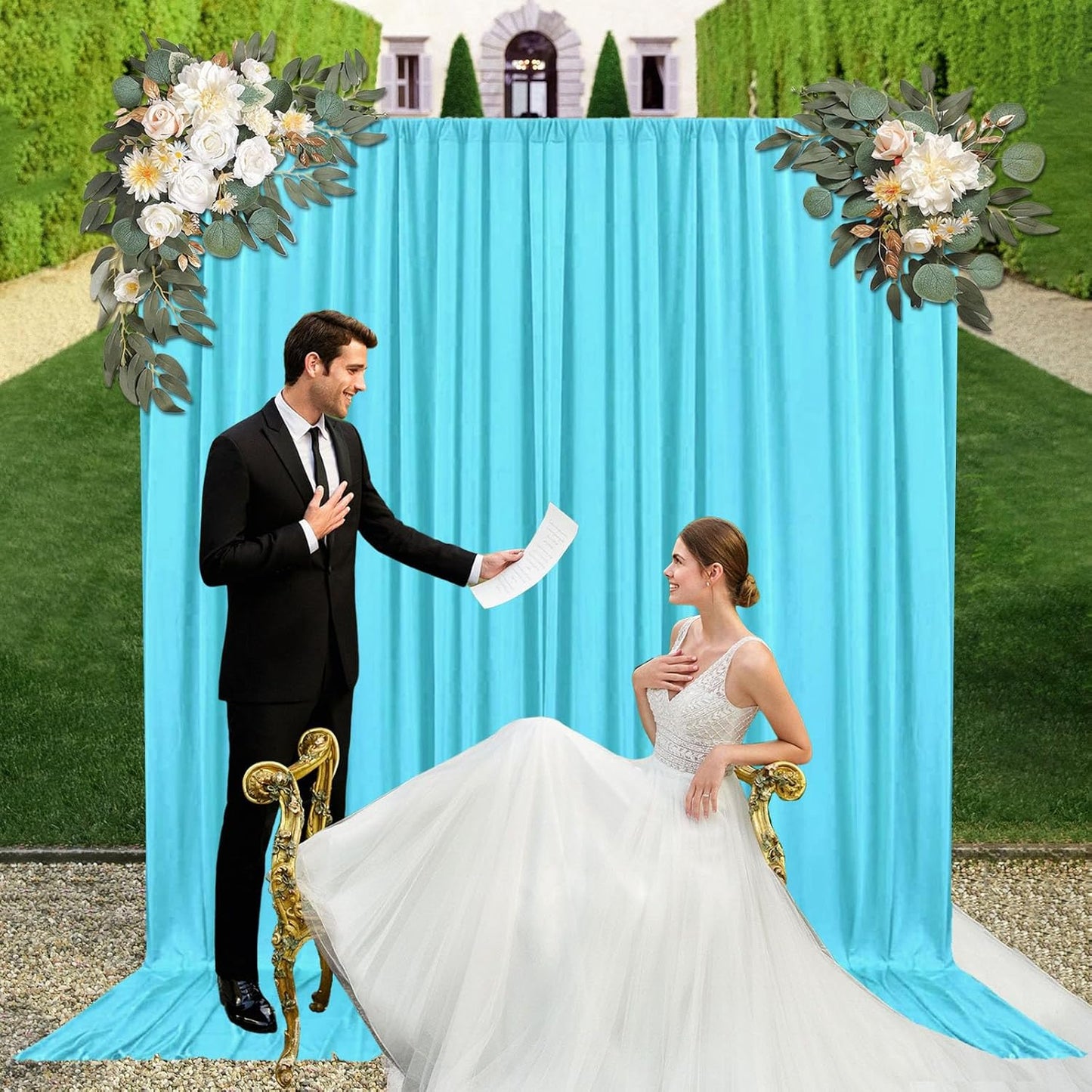 10ft x 10ft Sky Blue Backdrop Curtains for Parties, Fabric Satin Background Curtain with Rod Pockets for Weddings, Birthday, Baby Shower, Photography, Graduation Party Backdrop Drapes, 2 Panels