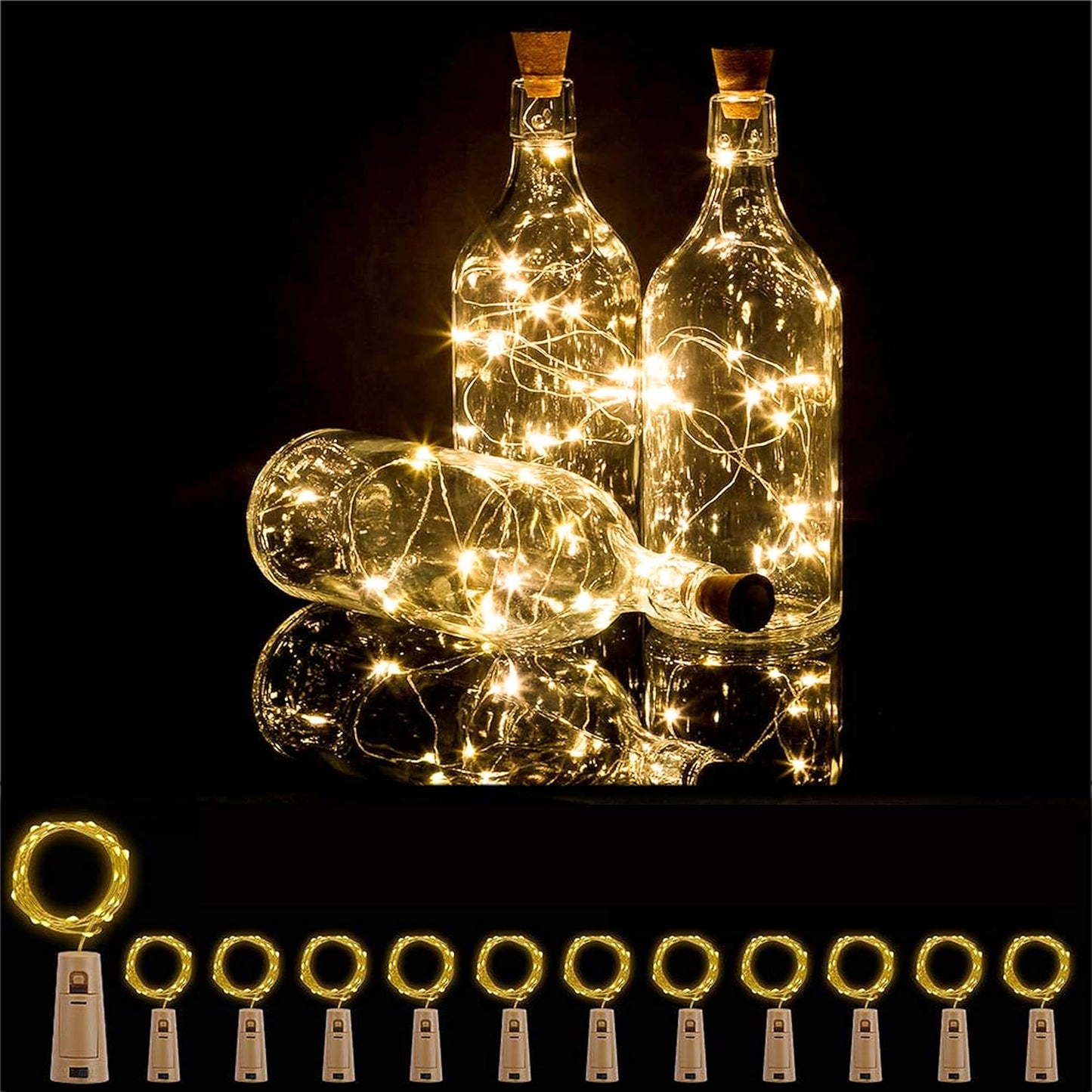 Bottle Lights 12 Pack 20 LEDs Cork Lights for Wine Bottles Battery (Included) Powered Fairy Mini String Lights for DIY Jar Lighting Indoor Bedroom Party Wedding Christmas Halloween Decor (Warm White)