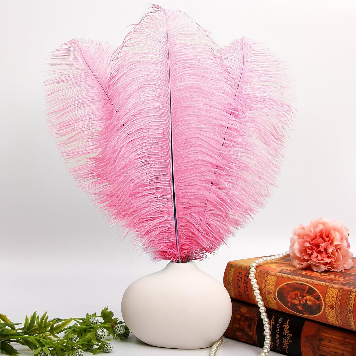 THARAHT 12PCS Ostrich Feathers Natural Bulk 14-16Inch(35-40cm) for Wedding Party Centerpieces Easter Gatsby Flower Arrangement and Home Decorate Ostrich Feathers,Pink