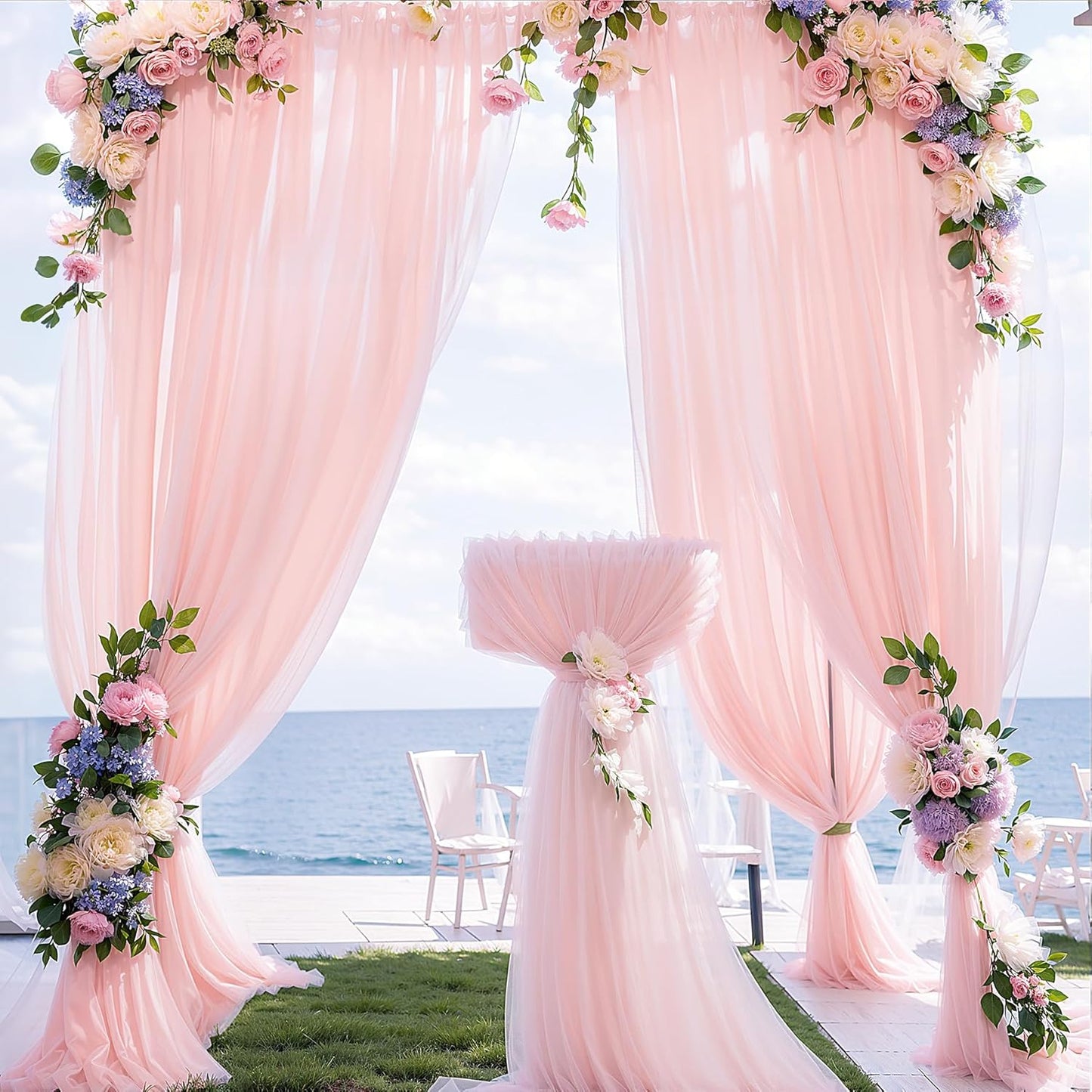 Arch Drapes for Wedding Arch Draping Fabric Blush Sheer Backdrop Curtain for Ceremony Bridal Party Decor 19Ft Length x 28" Width 2 Panel