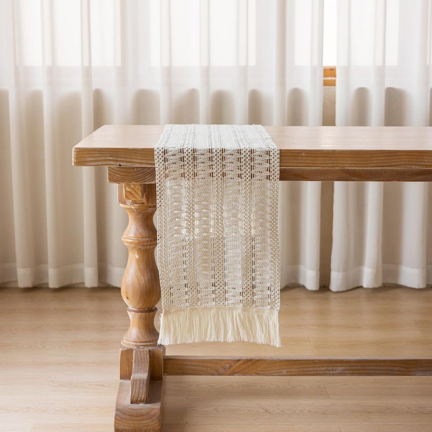 Keketo Boho Table Runner White for Home Décor 12x72 Inches Farmhouse Macrame Burlap Jute Rustic Dining Kitchen Centerpiece Bohemian Decor French Country Bridal Shower Decorations