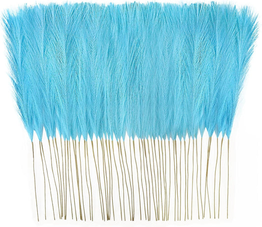 50pcs Faux Pampas Grass, 21.6" Short Artificial Pompous Grass Branches for Vase Filler Home Table Centerpieces Wedding Decor (Light Blue)