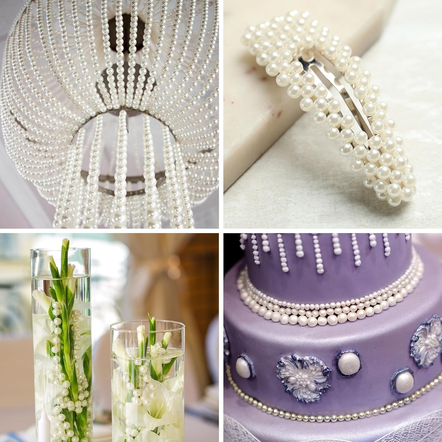 Mandala Crafts 6mm Faux Purple Pearl Beads Roll - 27 Yards Strand of Fake Pearls Chain Garlands Spool String for Christmas Tree, Wedding, Party, Vases, DIY Decoration