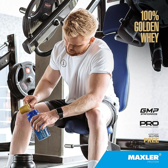 Maxler 100% Golden Whey Protein - 23g of Protein per Serving - Premium Whey Protein Powder for Pre Post Workout - Fast-Absorbing Whey Concentrate, Isolate & Hydrolysate Blend - Strawberry Cream 2 lb