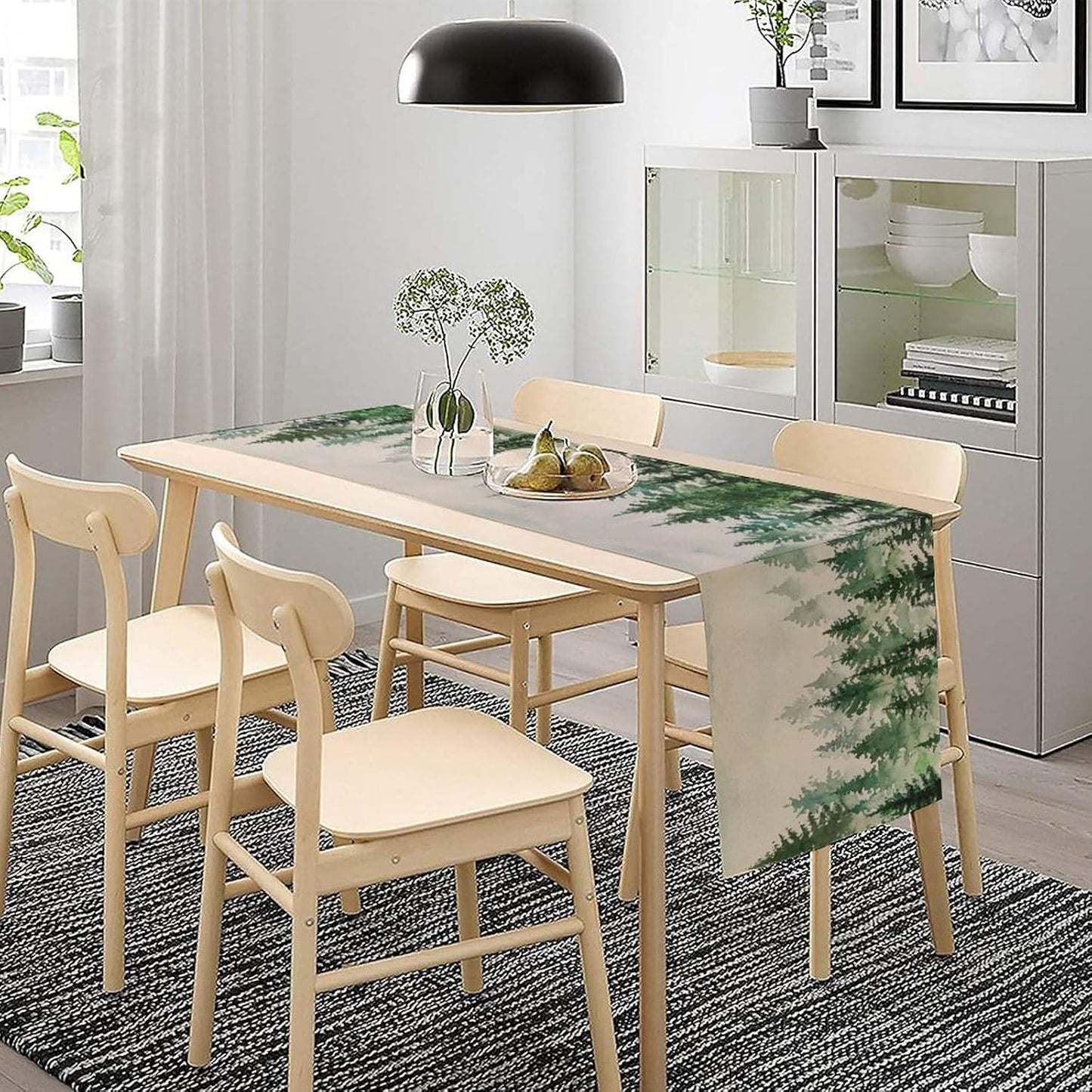 Foggy Forest Table Runner,Green Forest Natural Landscape Table Runner for Kitchen Dining Table Home Party Decoration 13x108 Inch