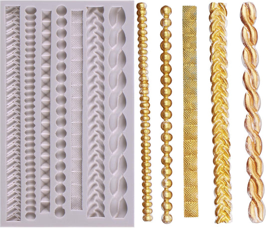 Scroll Lace Fondant Molds, Baroque Chocolate Frame Decor, Clay Frame Relief Mould for Birthday Wedding Cake Decoration Cupcake Topper Pie Crust Candy Resin Clay Furniture Corner Border, Gray