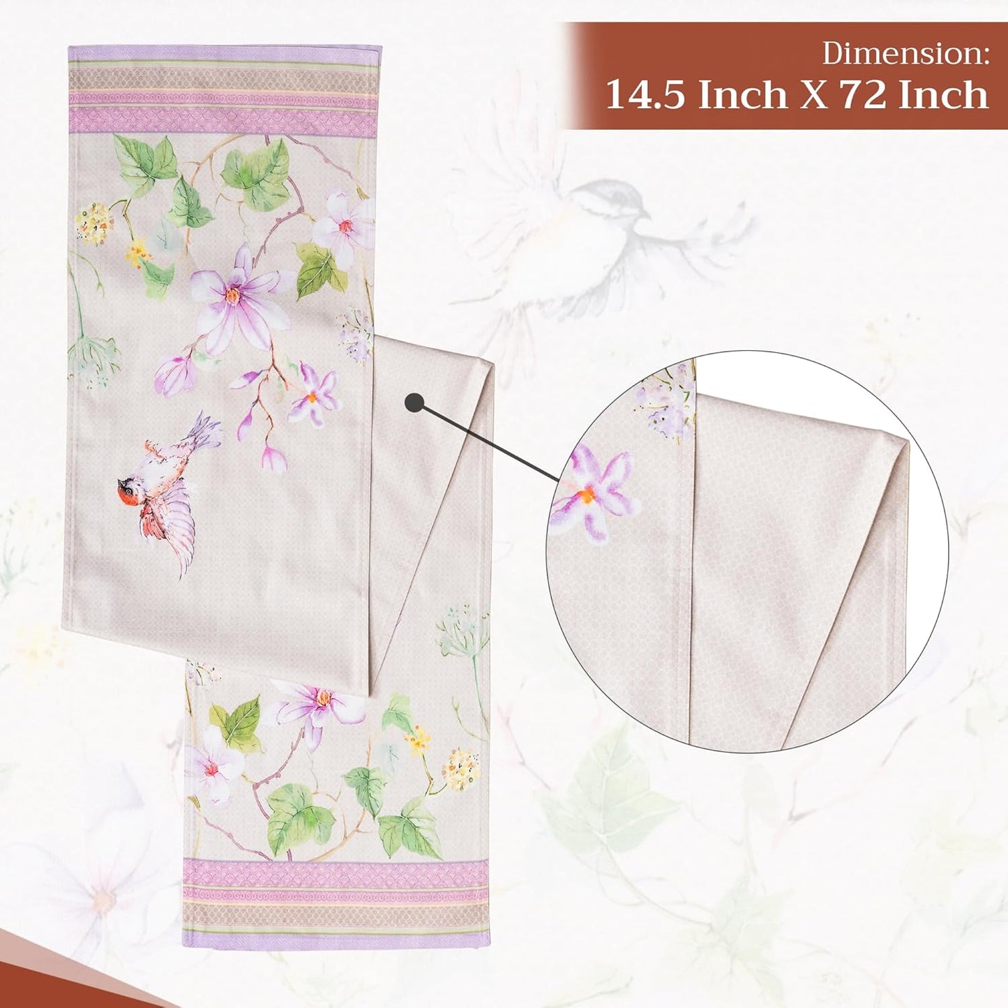 Maison d' Hermine Table Runner 100% Cotton Double Layer Table Runners 72 inches Long Decorative for Home Kitchen Dining Party Wedding Bridal Shower Spring Summer (Magnolia Mornings, 14.50" x 72")