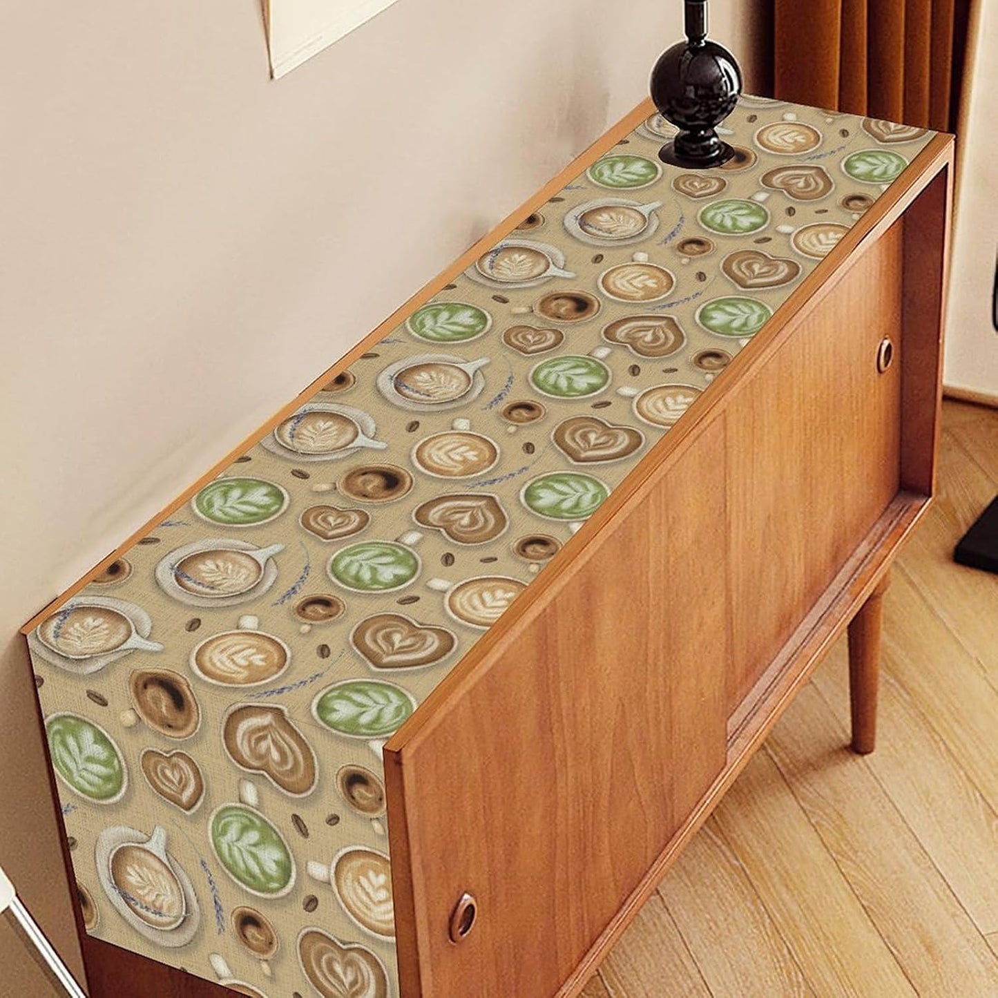 Coffee Theme Table Runner, Farmhouse Retro Brown Coffee Cup Tea Party Rustic Cafe Table Center Decor for Home Kitchen Dining Patio Holiday Party Indoor Outdoor Table Decorations,13"x72" Inch