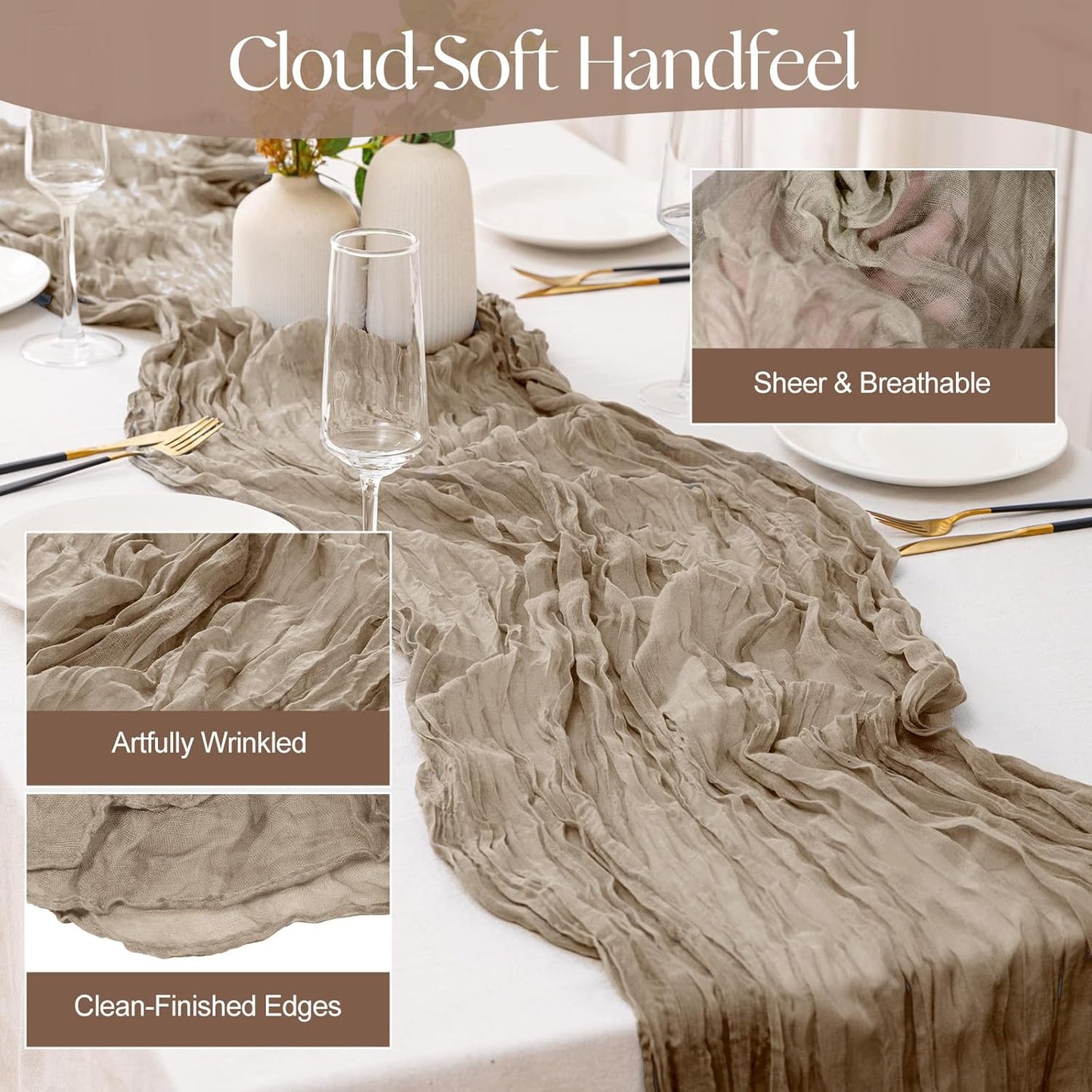 2 Pcs Nude Cheesecloth Table Runner - 120 inch 10FT Boho Rustic Gauze Cheese Cloth Table Runner Decor for Spring Summer Party Wedding Birthday Baby Bridal Shower Home