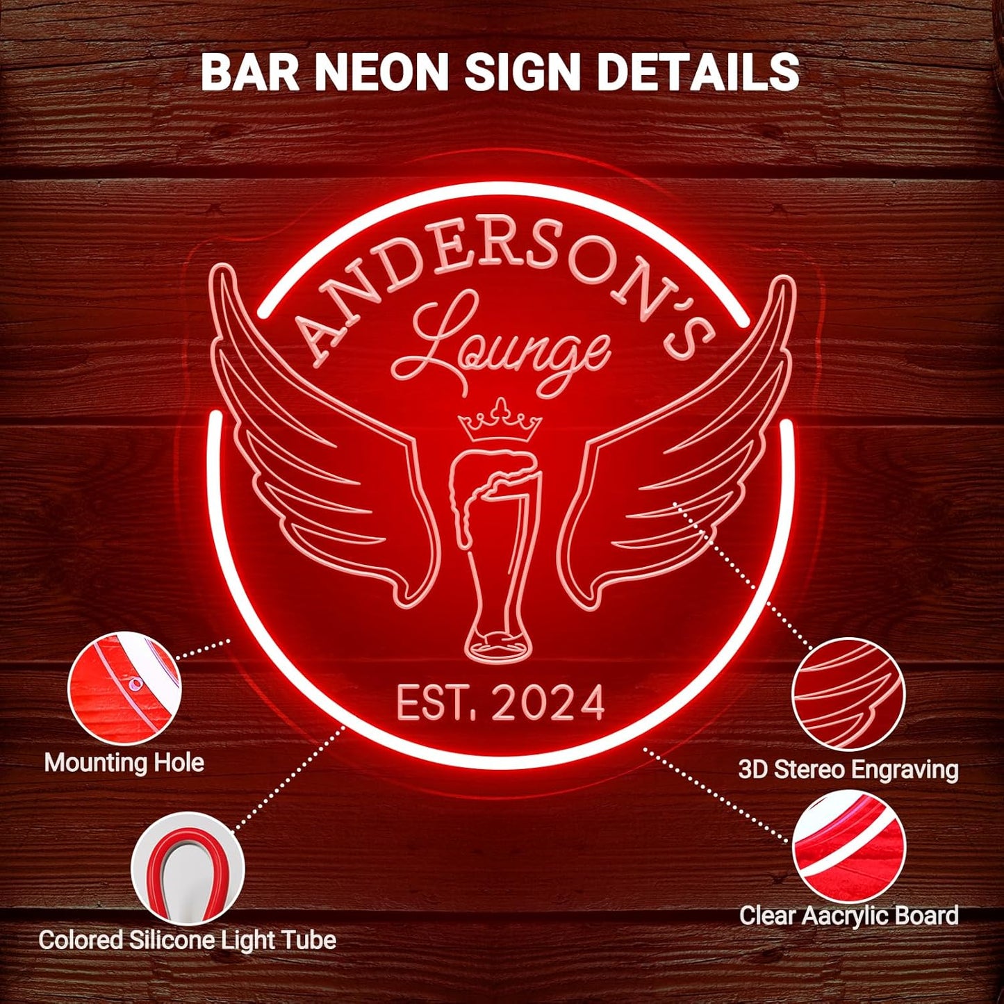 Custom Lounge Neon Sign for Home Bar Wall Decor, Personalized LED Neon Bar Name Signs for Men Dad Gifts, Dimmable Customizable Light Up Signs for Man Cave Lounge Basement Bar Tavern Bistro Business