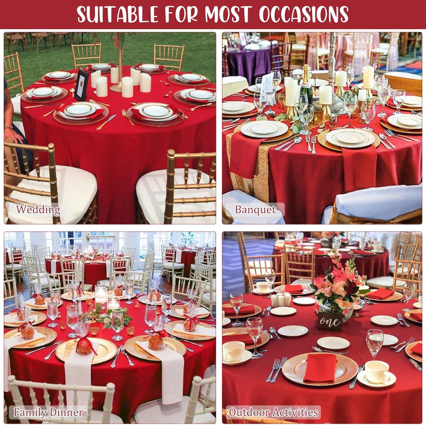8 Pack Premium Round Tablecloth - 120 Inch Red Washable Polyester Fabric Table Covers for Wedding Party Reception Banquet Buffet Restaurant