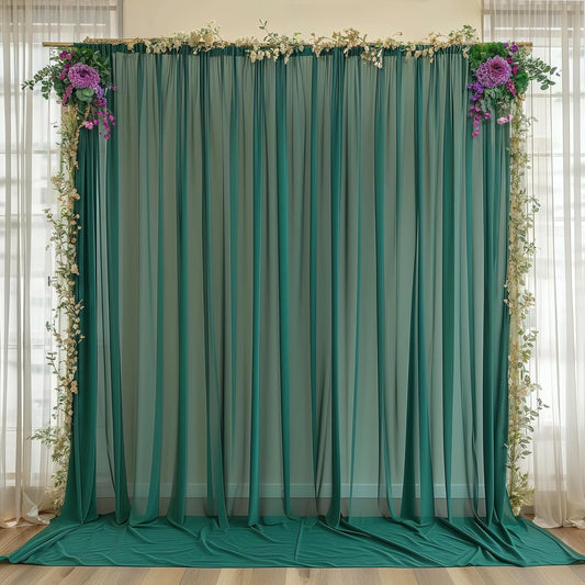 10ft x 10ft Emerald Green Backdrop Curtains, Wrinkle-Free Sheer Chiffon Fabric Photo Backdrop Drapes for Wedding Arch Party Ceremony Photography Decoration