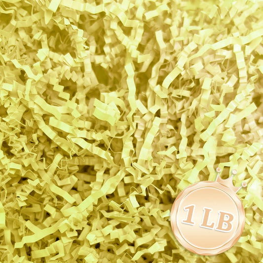Zankubom 1 LB Light Yellow Crinkle Cut Paper Shred Filler Great for Gift Wrapping, Light Yellow Basket Fillers, Birthday, Gift Wrapping, Halloween Thanksgiving Christmas Party Decor Filling Supplies