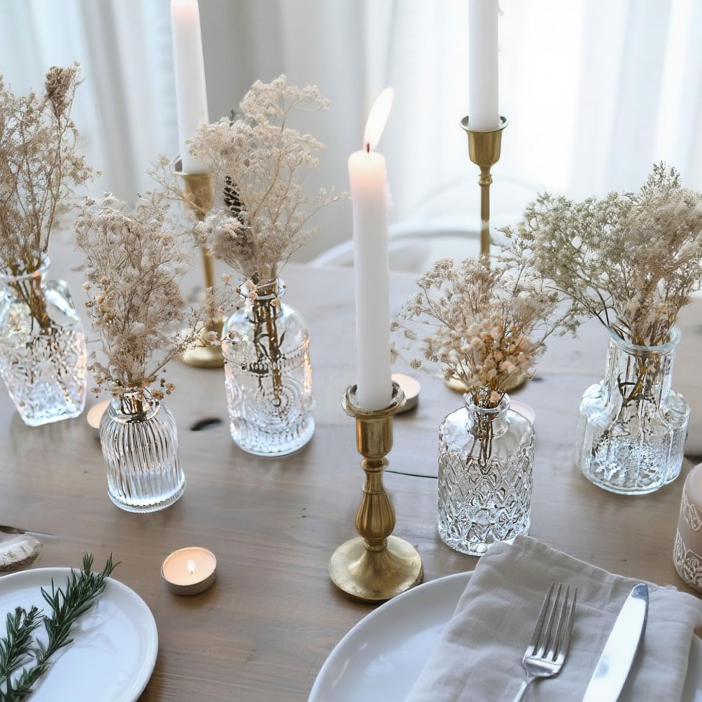 Glass Bud Vase Set of 12 Pcs Small Minimalist Vases for Flowers, Vintage Rustic Home Decor for Table Centerpiece Wedding Party, Modern Clear Aromatherapy Bottle for Living Room Bedroom