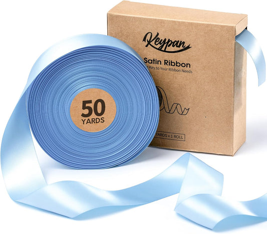 Baby Blue Satin Ribbon 1-1/2 Inch x 50 Yards Double-Faced Ribbons for Gift Wrapping Flower Bouquet Wedding Paper Bows Invitations Crafts