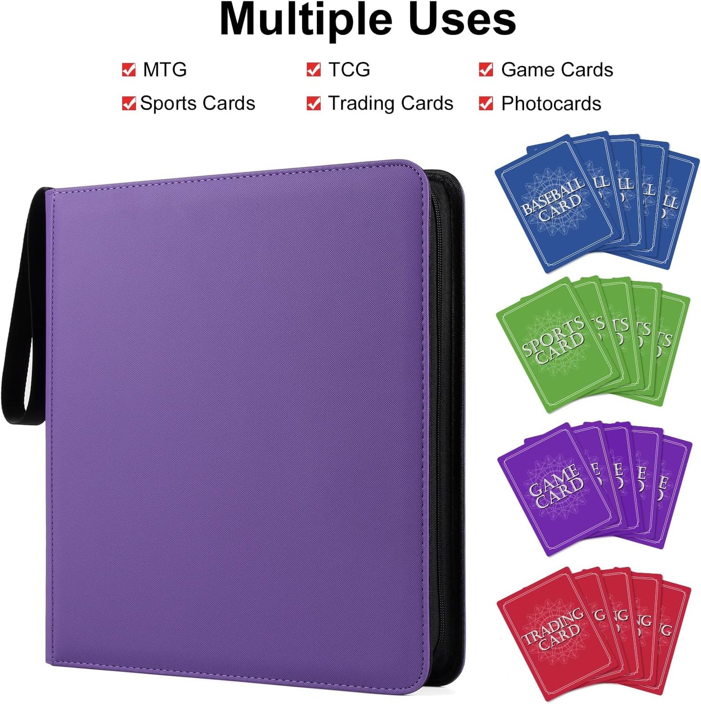 GEAoffice 12 Pocket Card Binder Holds 720 Cards - Sturdy PU Cover Trading Card Collection Holder Folders Album for YuGiOh, MTG, TCG, Games&Sports, Ringless, Non-PVC, Purple