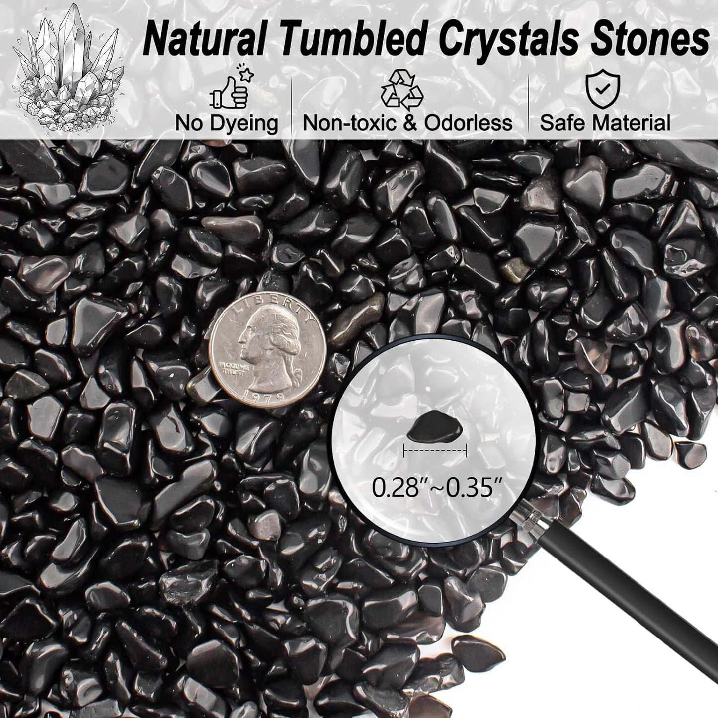 0.5 Lb/230g Black Aquarium Gravel Rocks Fish Tank Marbles Pebbles Small, Polished Natural Tumbled Healing Crystal Chips Bulk Crushed Stones for Crafts|Fish Turtle Tank|Home Decoration - 7-9m