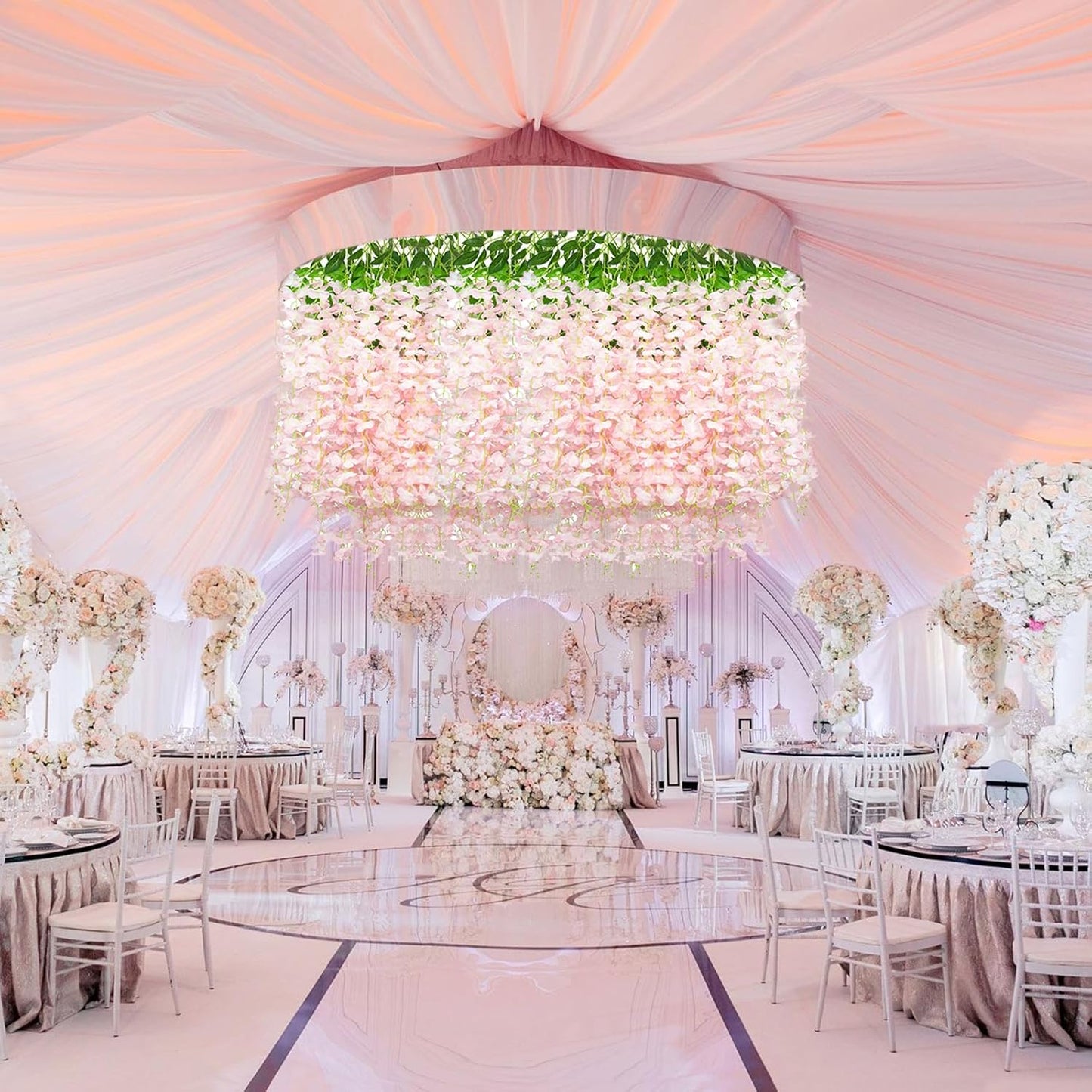 12 Pack Light Pink Wisteria Hanging Flowers, 3.44 Ft Fake Hanging Flowers, Artificial Wisteria Garland Vines for Wedding Room Backdrop Outdoor Patio Garden Decoration