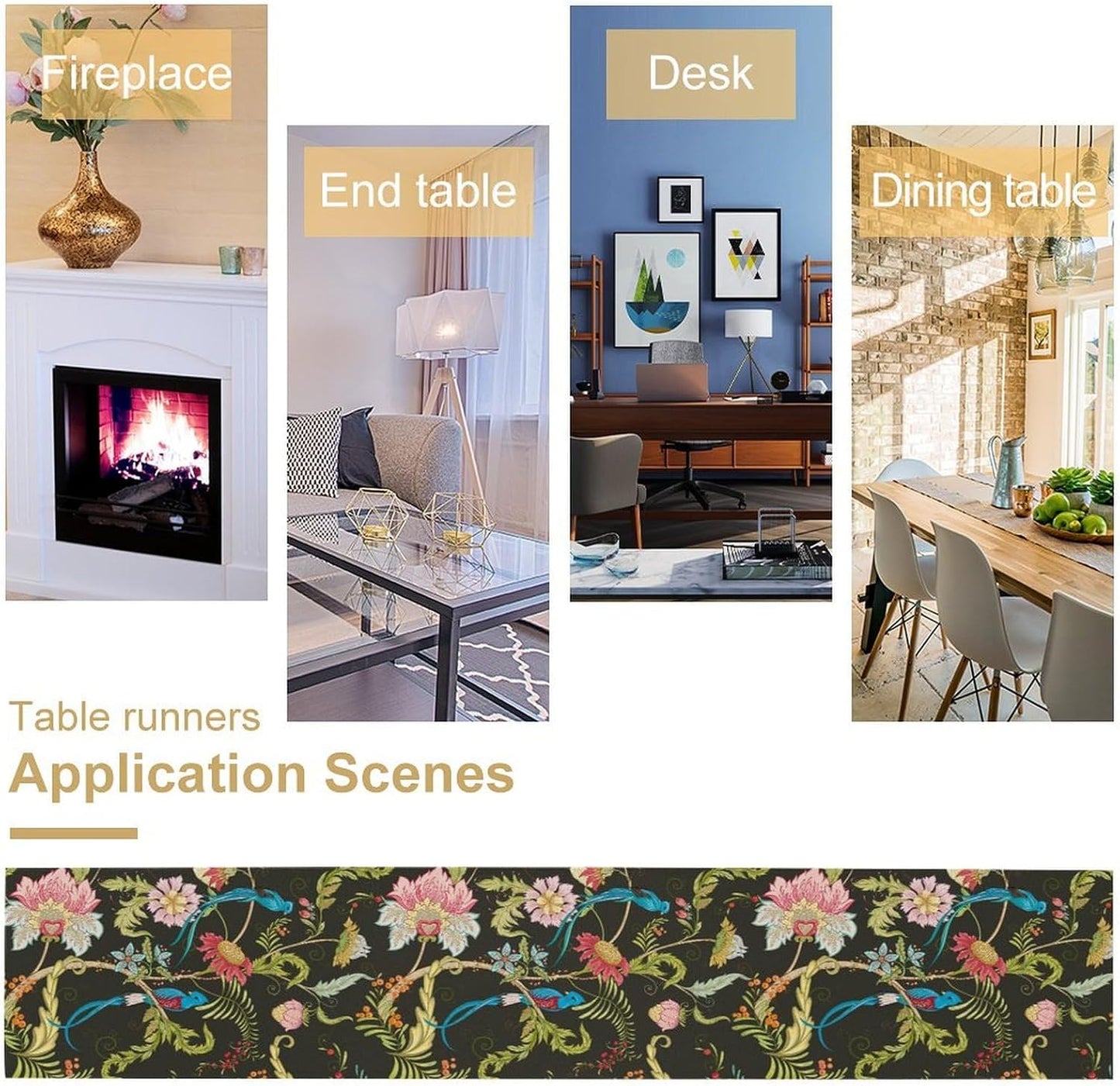 Floral Butterfly Table Runner Seasonal Spring Flower Bird Table Decoration Table Runner for Home Party Decoration 13x60 Inch