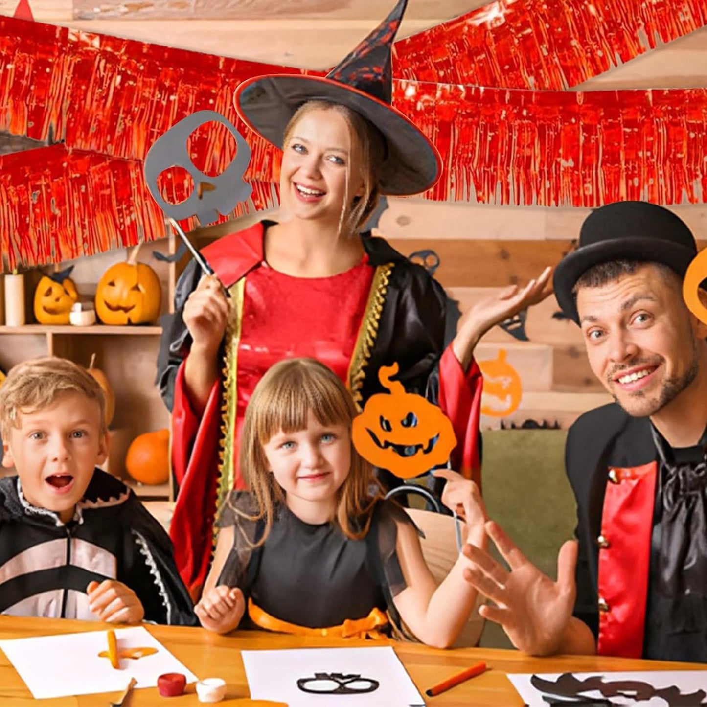 Red Foil Fringe Garland 10FT 6packs, Metallic Foil Tinsel Fringe Banners for Parade Float Decorations Wedding, Birthday Party Graduation (six Red)