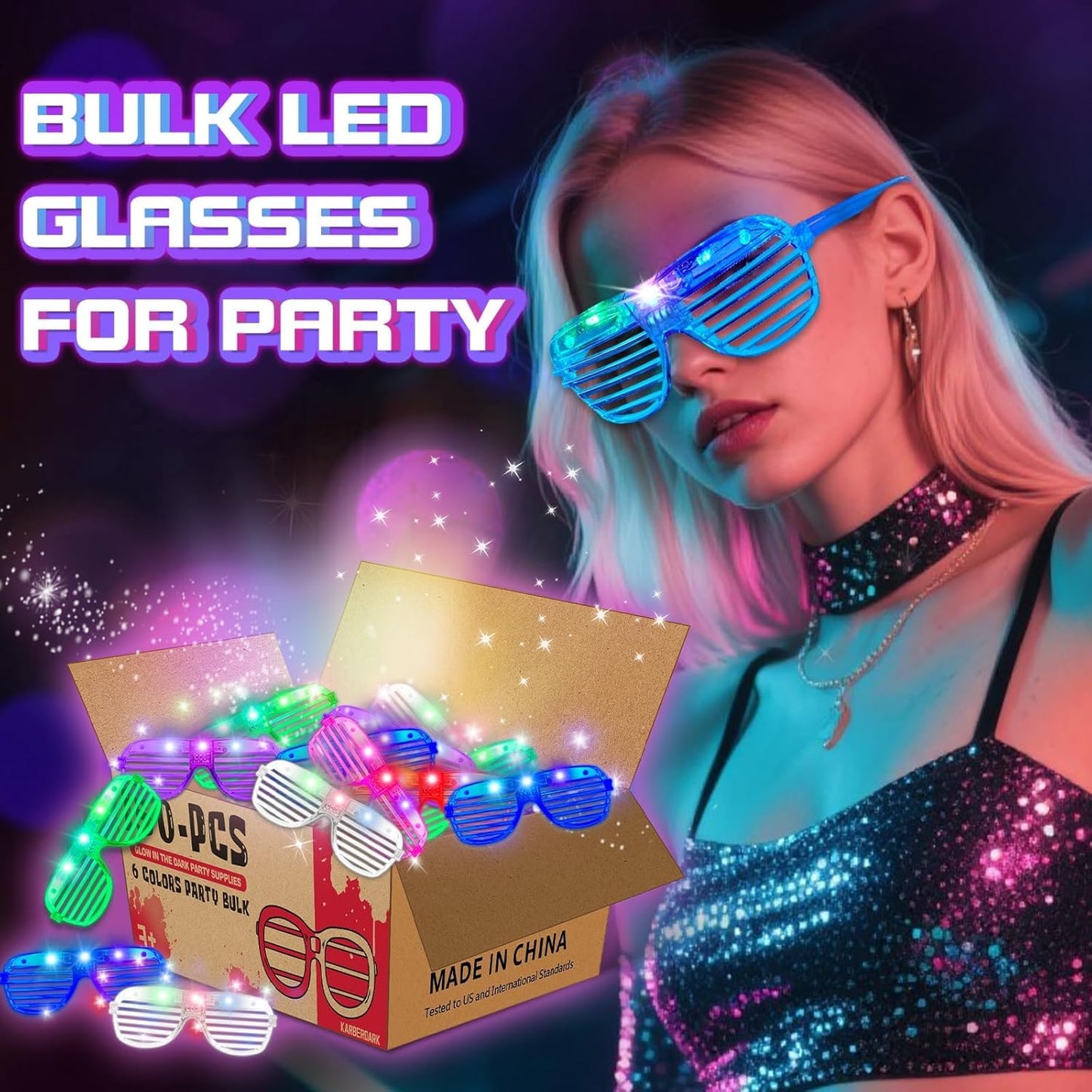 150 Pack 6 Neon Color Halloween Party Favors, Glow in The Dark Glasses for Kid Adult, LED Light Up Glasses Bulk Toy, Rave Accessories, Goodie Bag Stuffers, Wedding Gift, Birthday Party Supplies /Decor