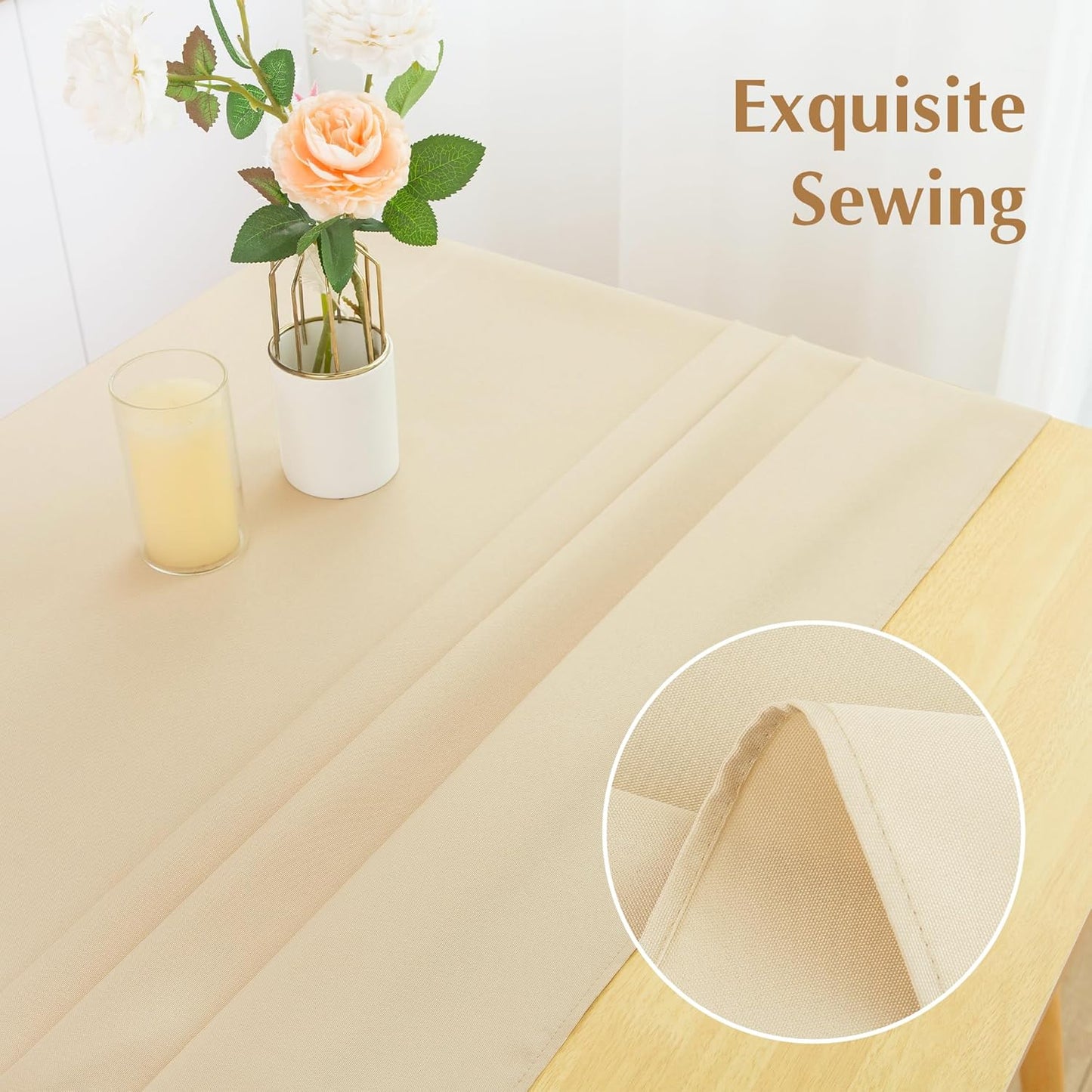 2 Pack Square Table Cloth 60X60 Inch Beige Washable Fabric Tablecloth Polyester Solid Dining Table Cover for Birthday Party Dinner Holiday Outdoor Indoor