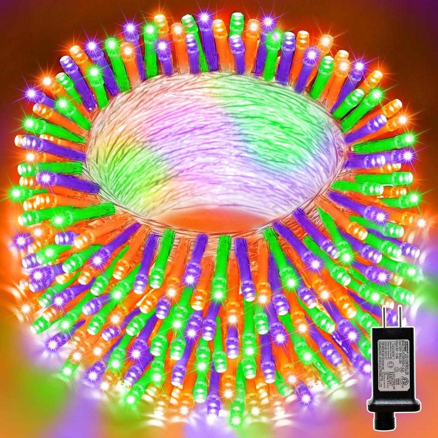 LAMPHOME 33ft Halloween Decorative Mini Lights, 100 LED Clear Wire Fairy Starry String Lights Plug in, 16Lighting Modes for Halloween Outdoor Party Decoration (Orange/Purple/Green)