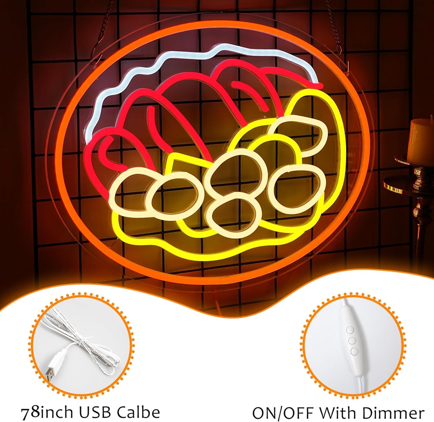 LISIGNVE Curry Meat Dish Neon Sign Beef Curry Sign Neon Light for Wall Decor Curry Rice Led Light Up Sign for Indian Restaurant Kitchen Japanese Thai Style (16.5 * 12.6 In)