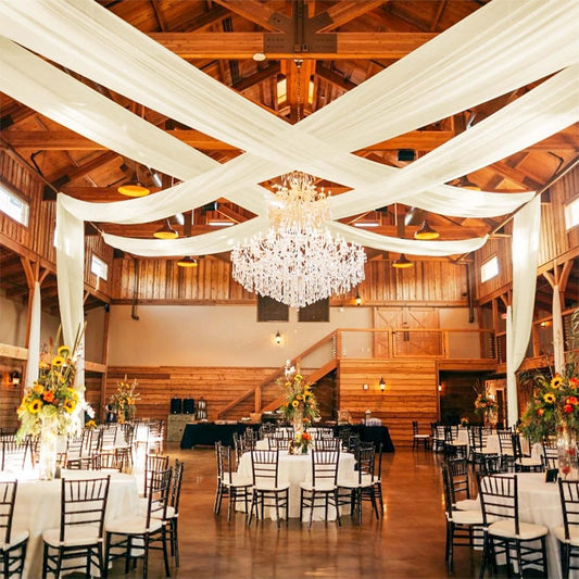 Ivory Ceiling Drapes for Wedding - 5ft x 15ft Sheer Curtain with Romantic Decorations for Party Banquet Ceremony Stage