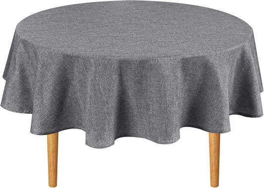 Hiasan Round Linen Tablecloth 80 Inch - Wrinkle and Stain Resistant Washable Polyester Fabric Table Cloth for Dining Room Kitchen Party, Grey
