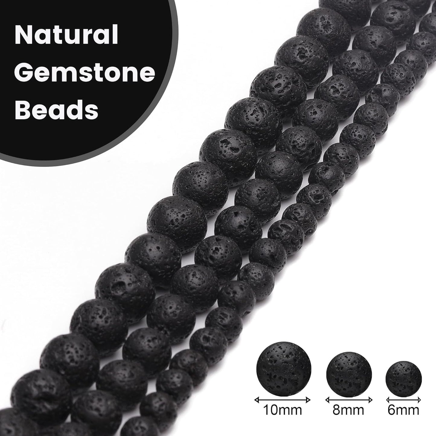 6mm Natural Stone Beads for Jewelry Making,Black Lava Polished Smooth Round Gemstone Beads for Bracelet Necklace 15 Inch